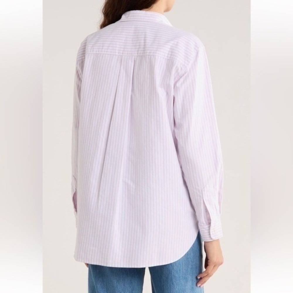 Frank & Eileen Joedy Boyfriend Cotton Button-Up Shirt WIDE PURPLE STRIPE NEW‎ S - Picture 5 of 12